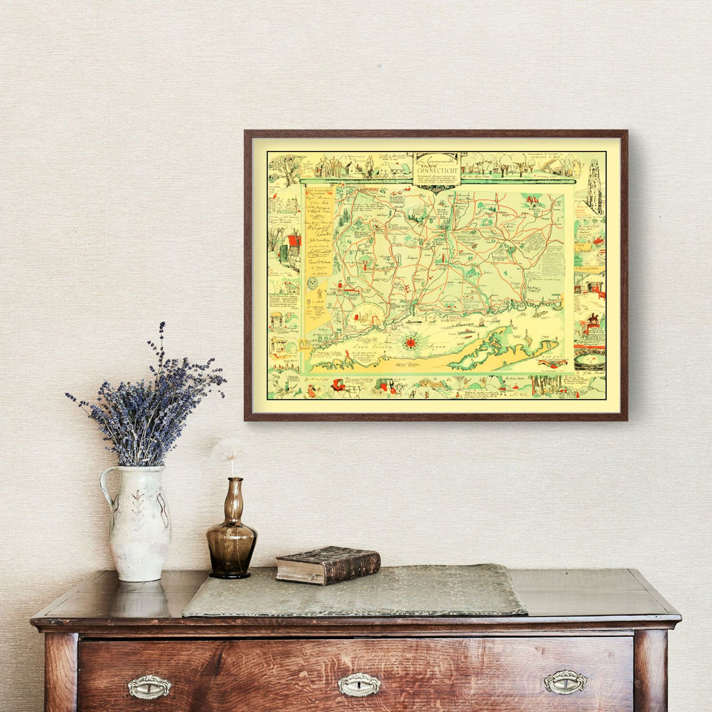 Vintage Map of Connecticut 1926