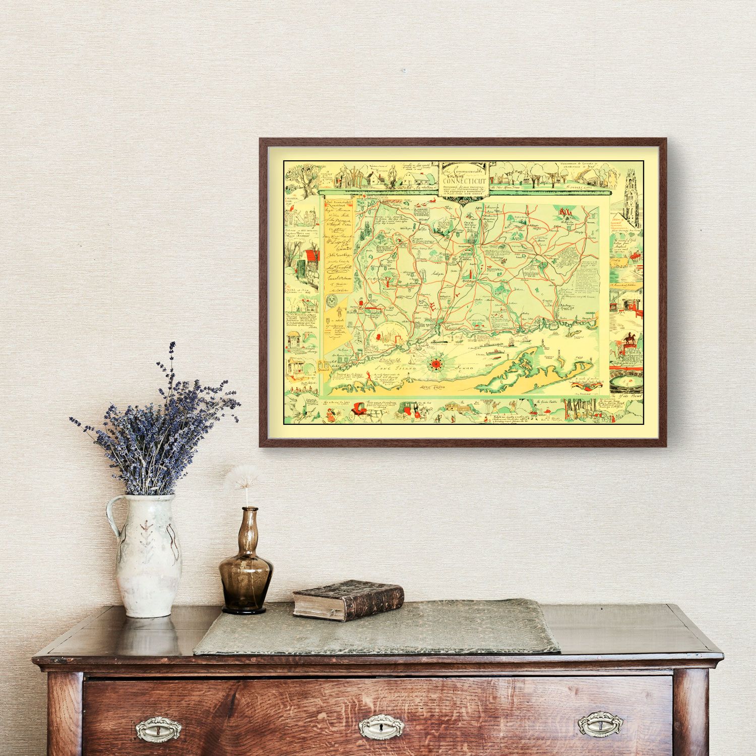 Vintage Map of Connecticut 1926