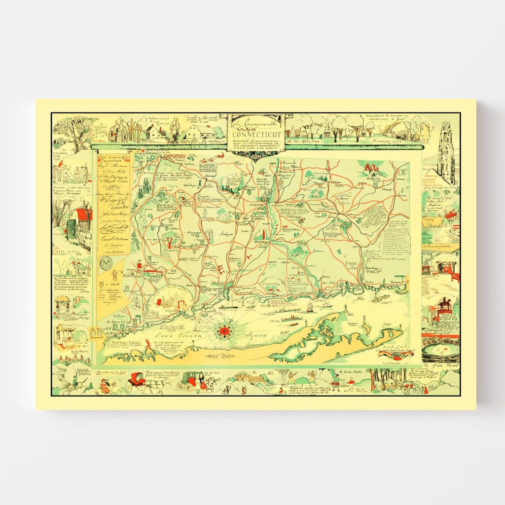 Vintage Map of Connecticut 1926