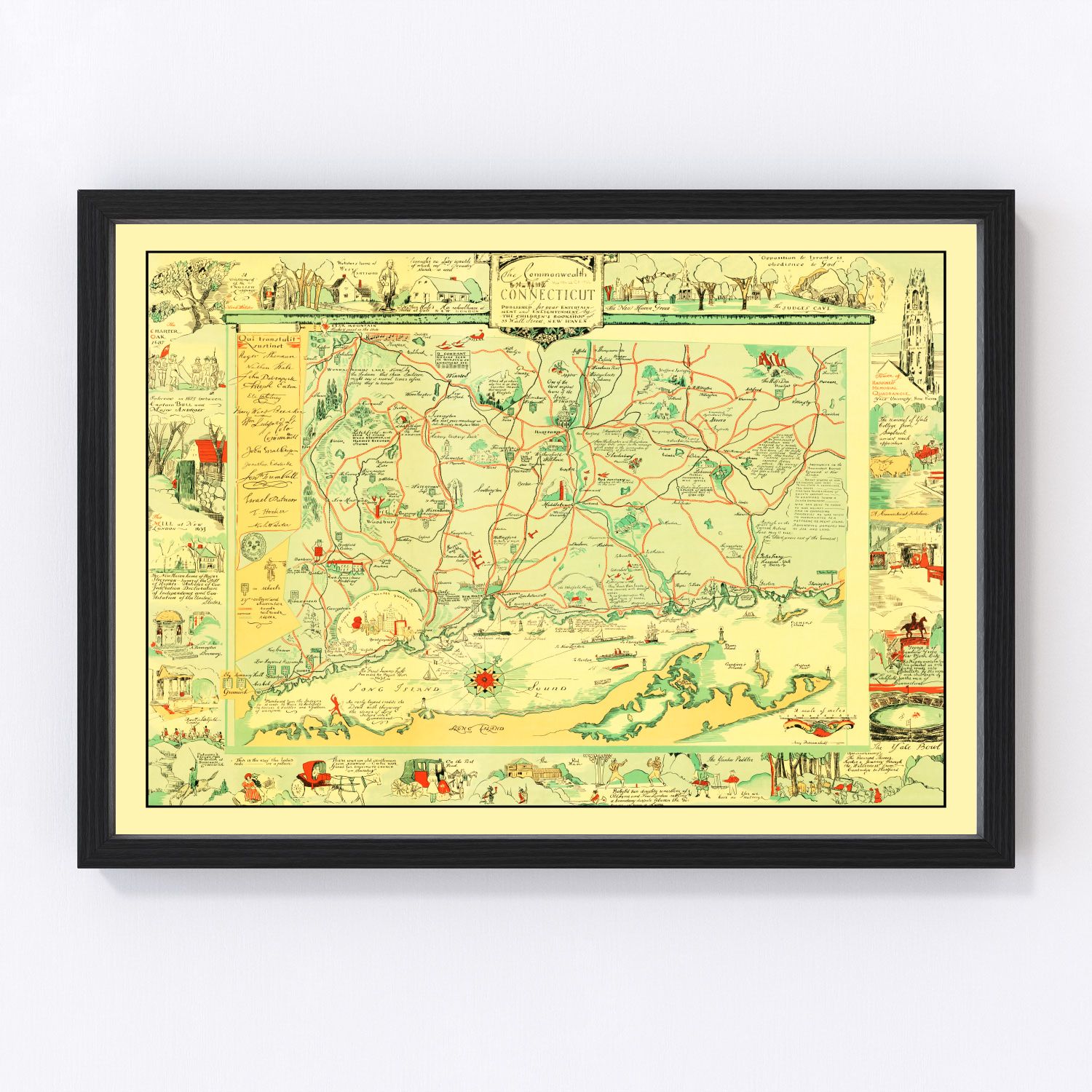 Vintage Map of Connecticut 1926