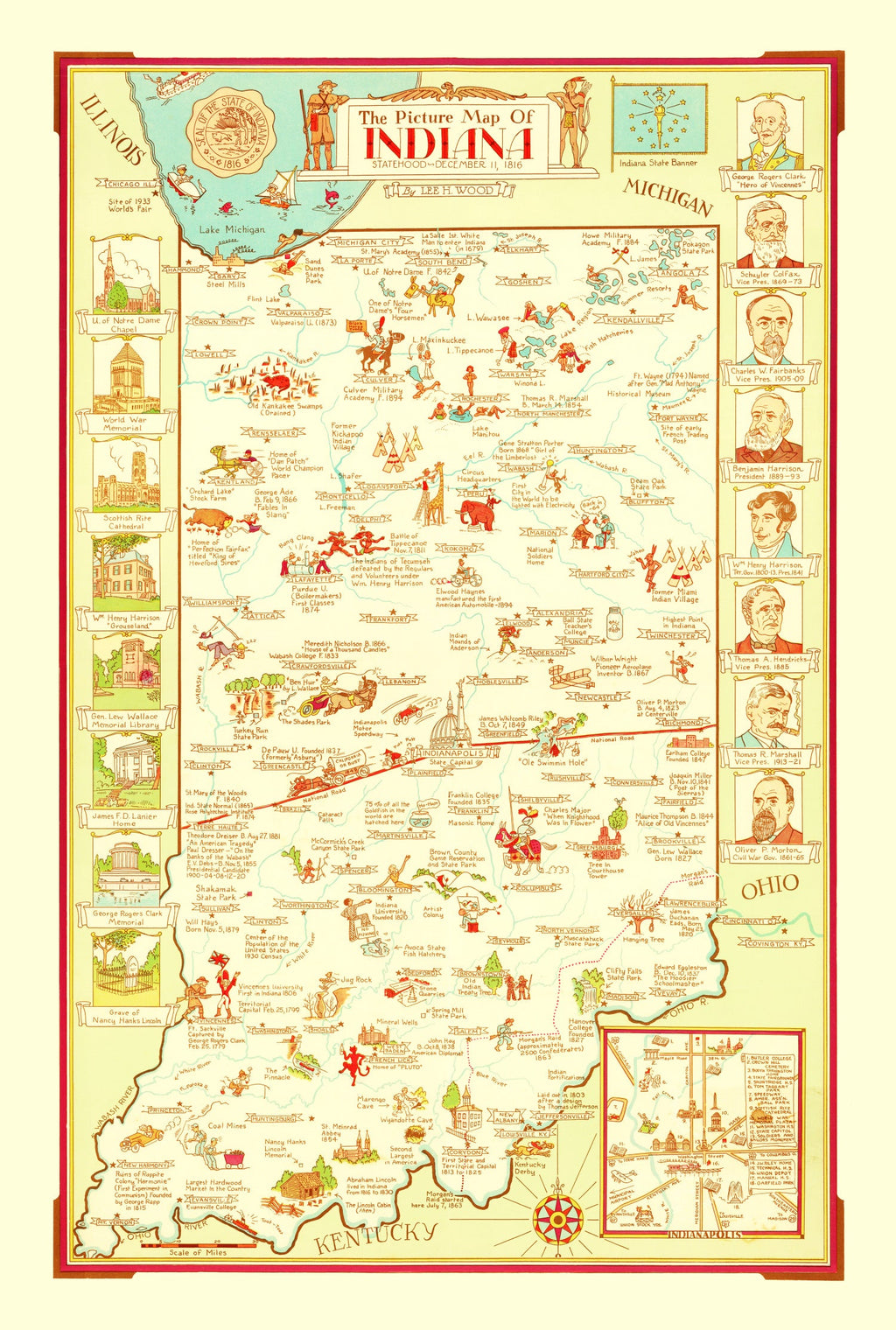 Vintage Map of Indiana 1932