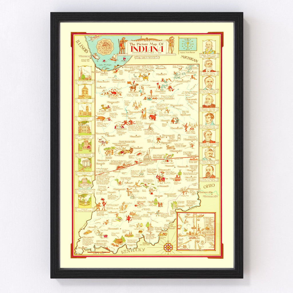 Vintage Map of Indiana 1932