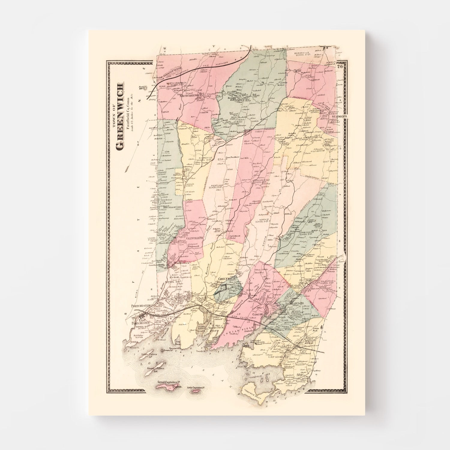 Vintage Map of Greenwich, Connecticut 1867