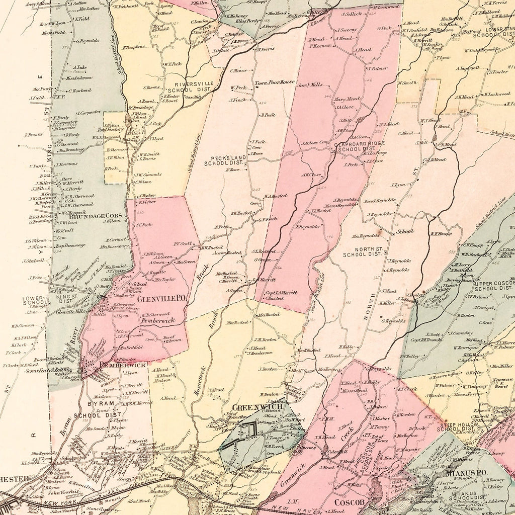 Vintage Map of Greenwich, Connecticut 1867
