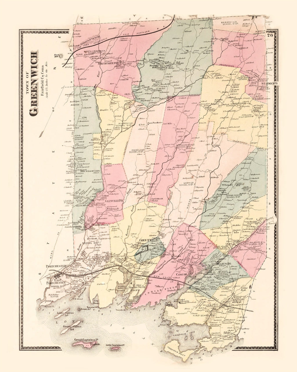 Vintage Map of Greenwich, Connecticut 1867