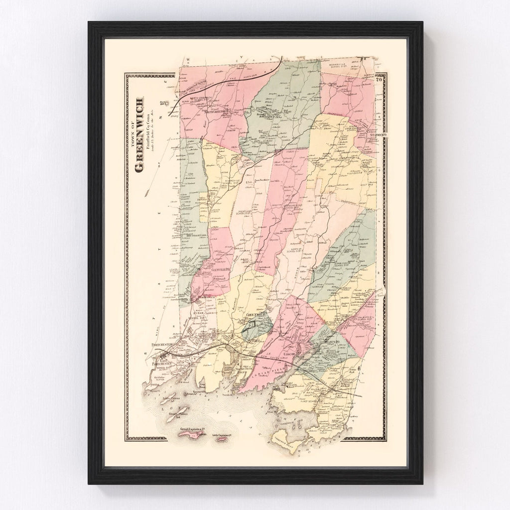 Vintage Map of Greenwich, Connecticut 1867