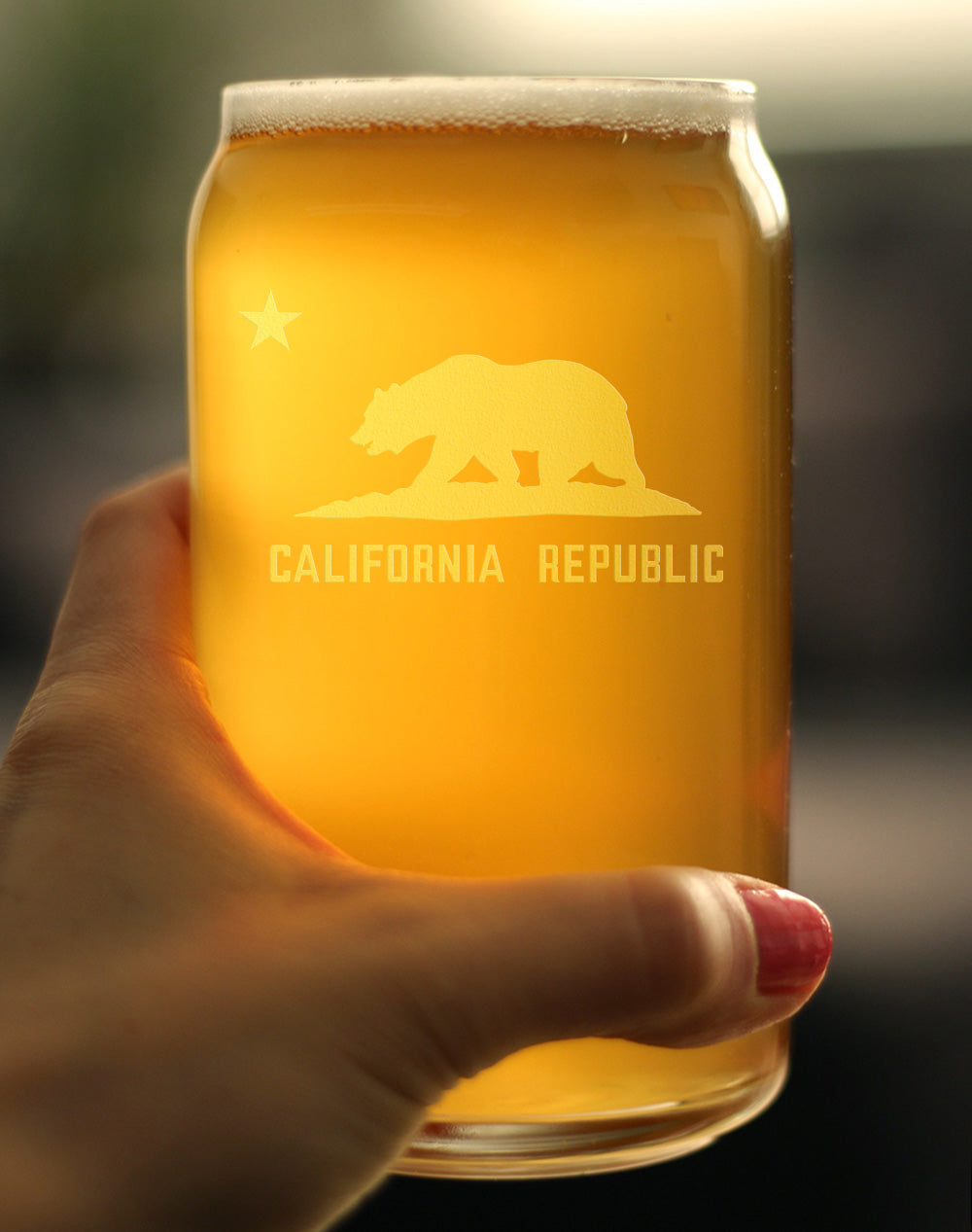 California Flag Beer Can Pint Glass - State Themed Drinking Decor and Gifts for Californian Women & Men - 16 Oz Glasses