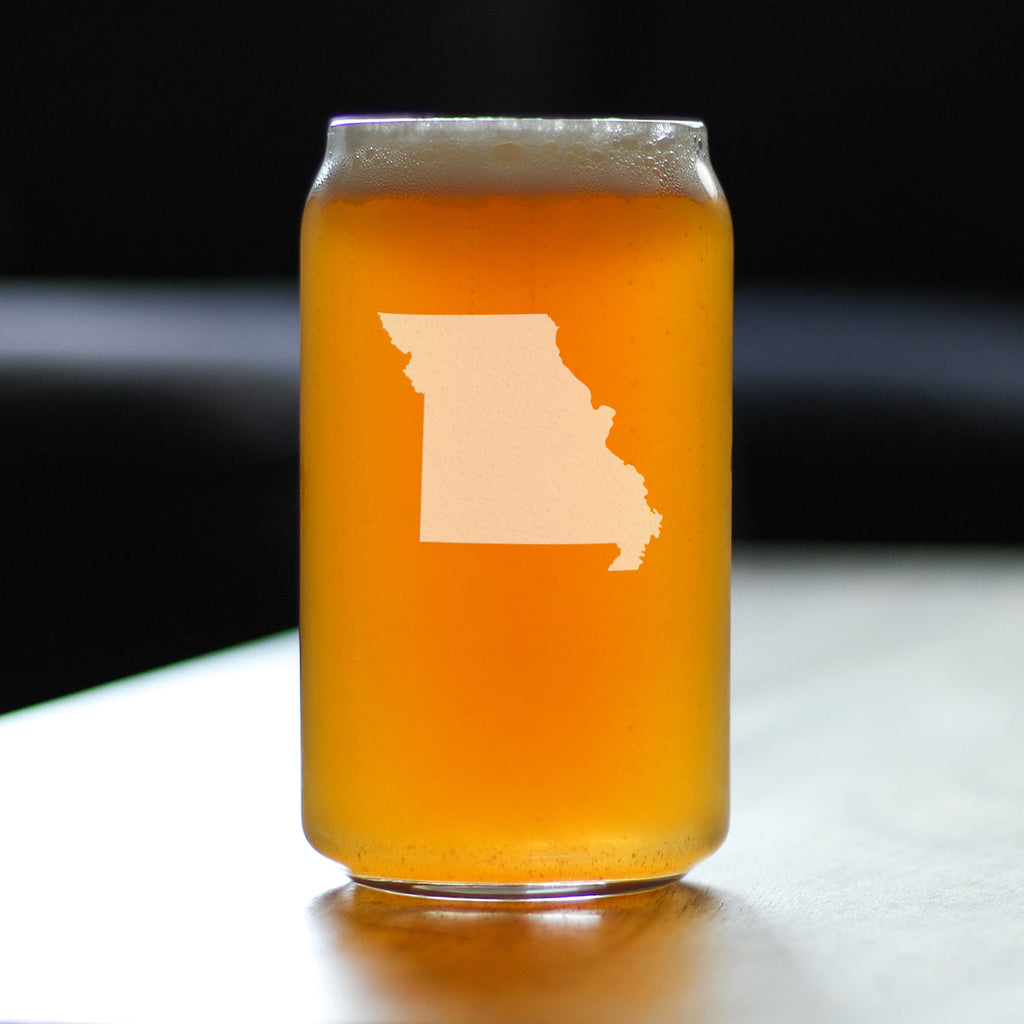 Missouri State Outline Beer Can Pint Glass - State Themed Drinking Decor and Gifts for Missourian Women & Men - 16 Oz Glasses