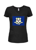 Connecticut State Flag Juniors V Neck T-Shirt