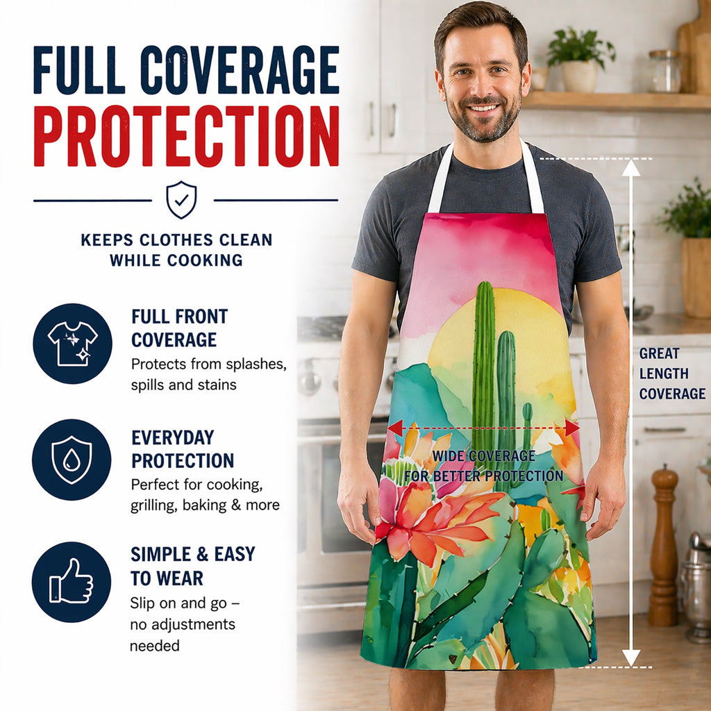 Arizona Saguaro Cactus Blossom in Watercolor Apron Cooking Kitchen Server Baking Crafts Gardening for Adult Women Men, Unisex, Large, Multicolor