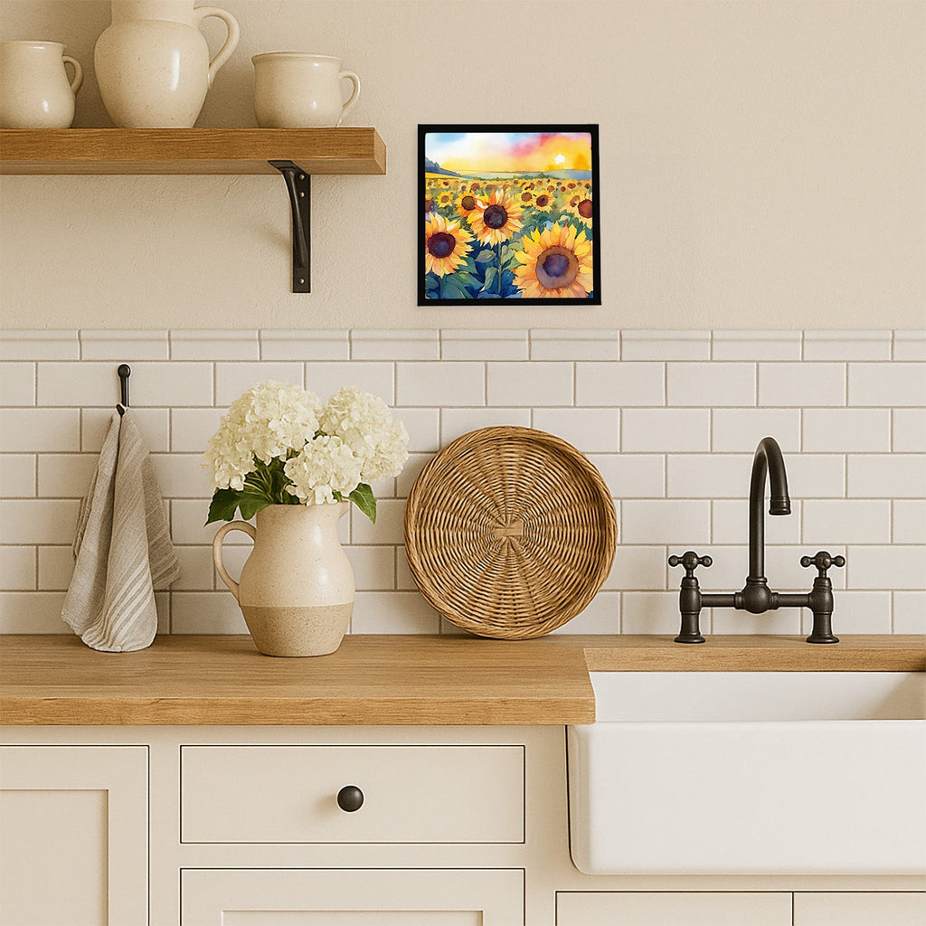 Kansas Sunflowers in Watercolor Framed Metal Print DAC1653MFP88