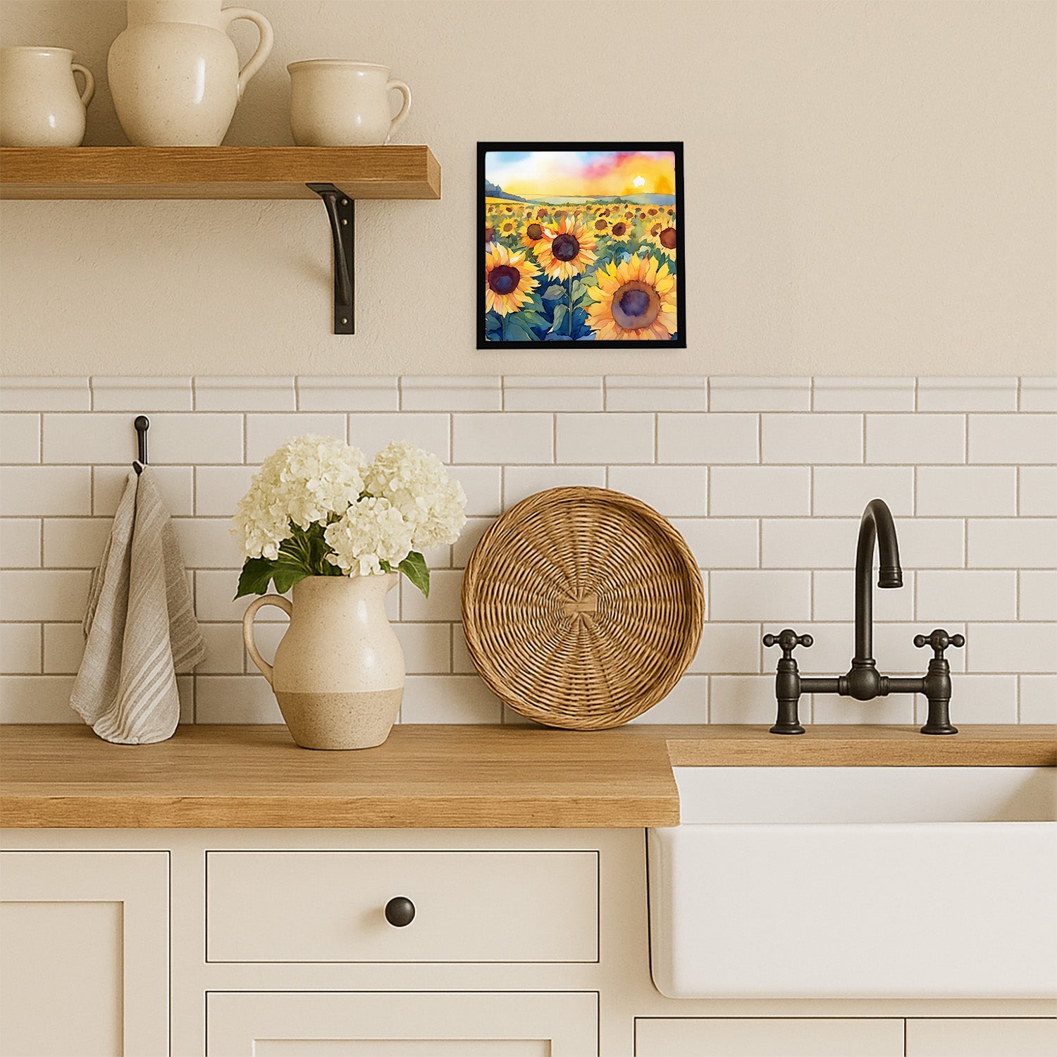 Kansas Sunflowers in Watercolor Framed Metal Print DAC1653MFP88