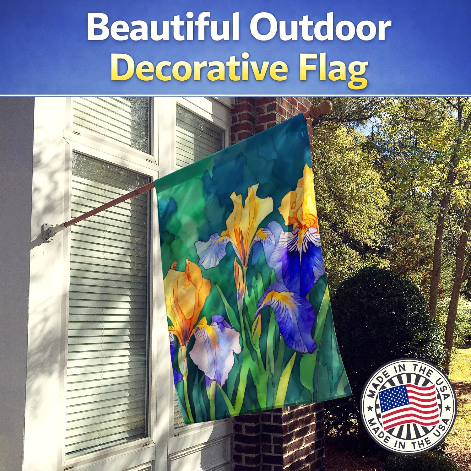 Tennessee Iris in Watercolor House Flag Large Porch Sleeve Pole Decorative Outside Yard Banner Artwork Wall Hanging, Polyester, House Size, Multicolor