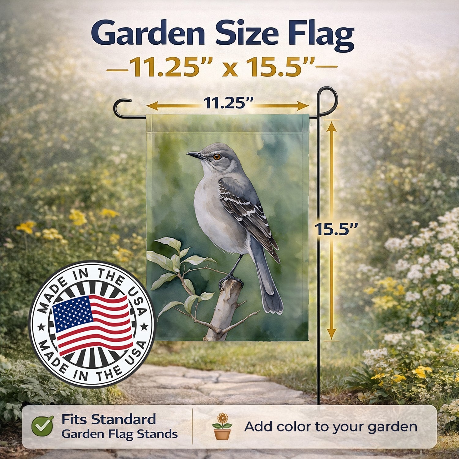 Arkansas Northern Mockingbird Garden Flag Mailbox Decorative Yard Banner Outside Patio Artwork for Flower Beds, Garden Size, Multicolor