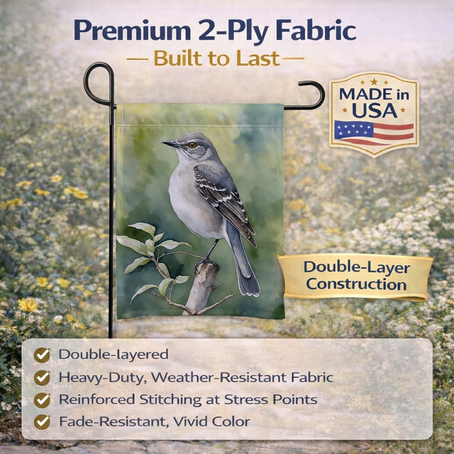 Arkansas Northern Mockingbird Garden Flag Mailbox Decorative Yard Banner Outside Patio Artwork for Flower Beds, Garden Size, Multicolor