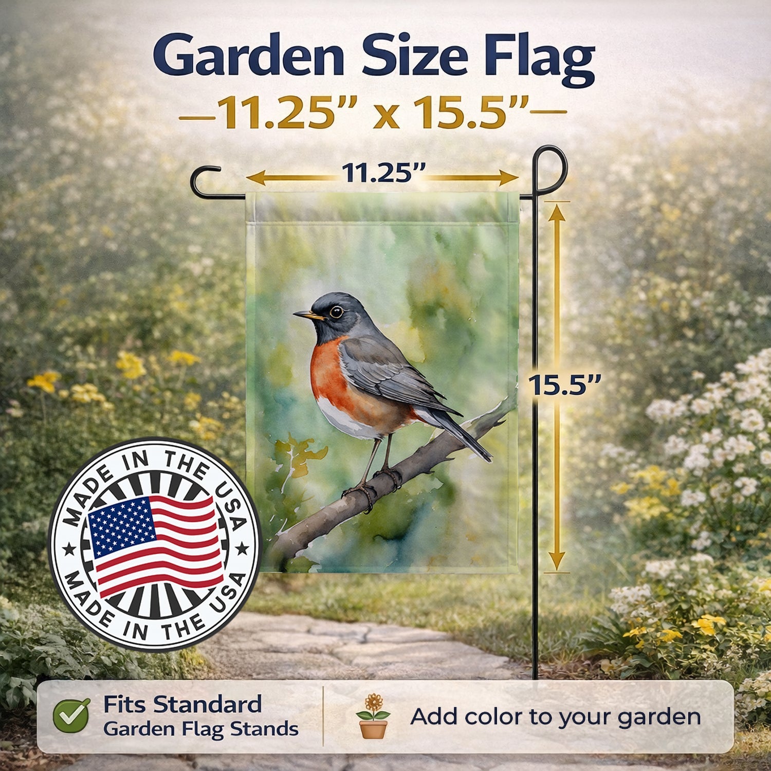 Connecticut American Robin Garden Flag Mailbox Decorative Yard Banner Outside Patio Artwork for Flower Beds, Garden Size, Multicolor