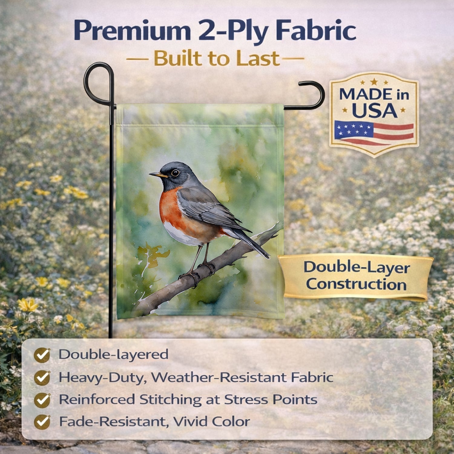 Connecticut American Robin Garden Flag Mailbox Decorative Yard Banner Outside Patio Artwork for Flower Beds, Garden Size, Multicolor