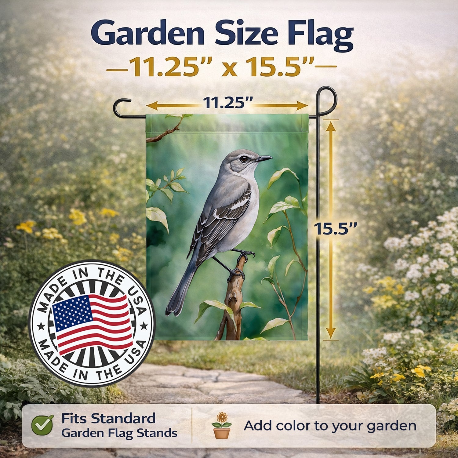 Tennessee Northern Mockingbird Garden Flag Mailbox Decorative Yard Banner Outside Patio Artwork for Flower Beds, Garden Size, Multicolor