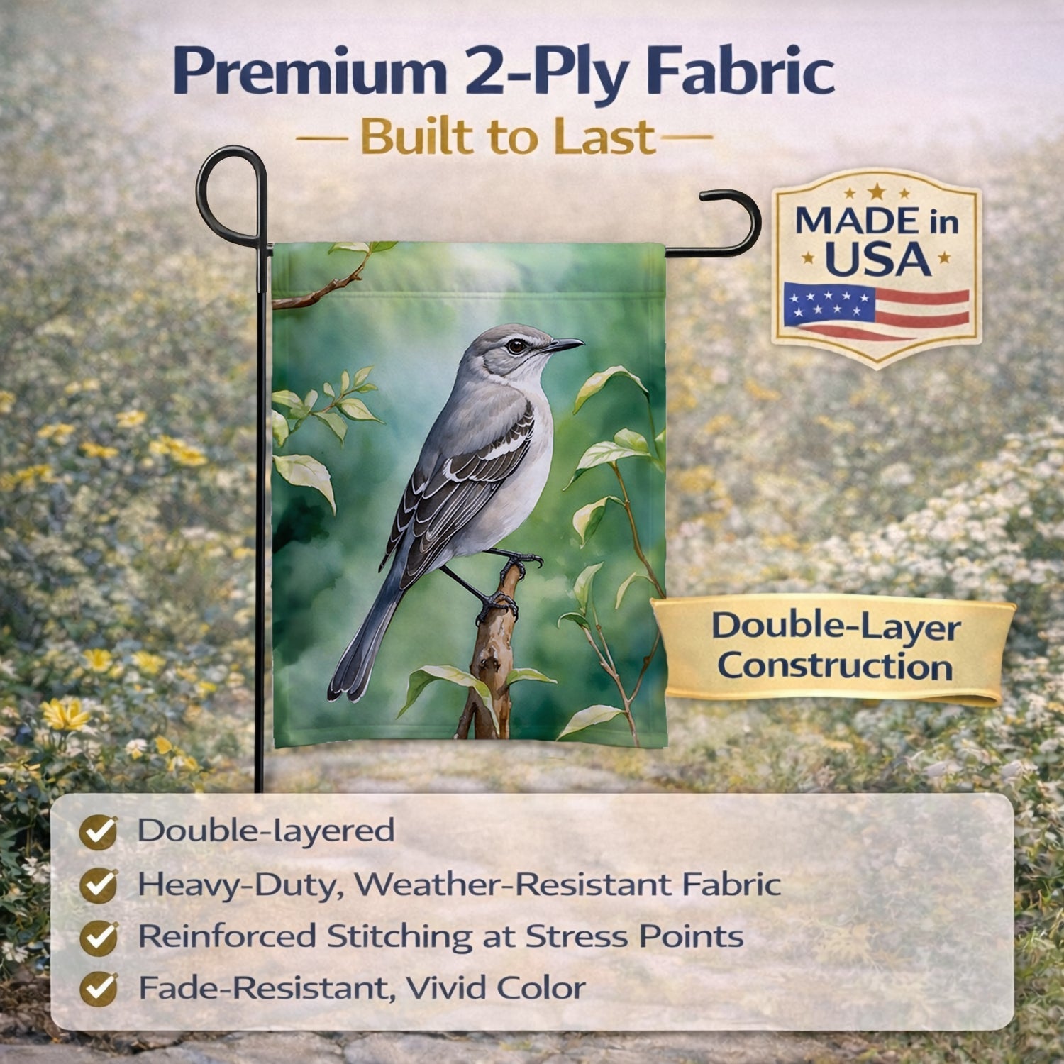 Tennessee Northern Mockingbird Garden Flag Mailbox Decorative Yard Banner Outside Patio Artwork for Flower Beds, Garden Size, Multicolor