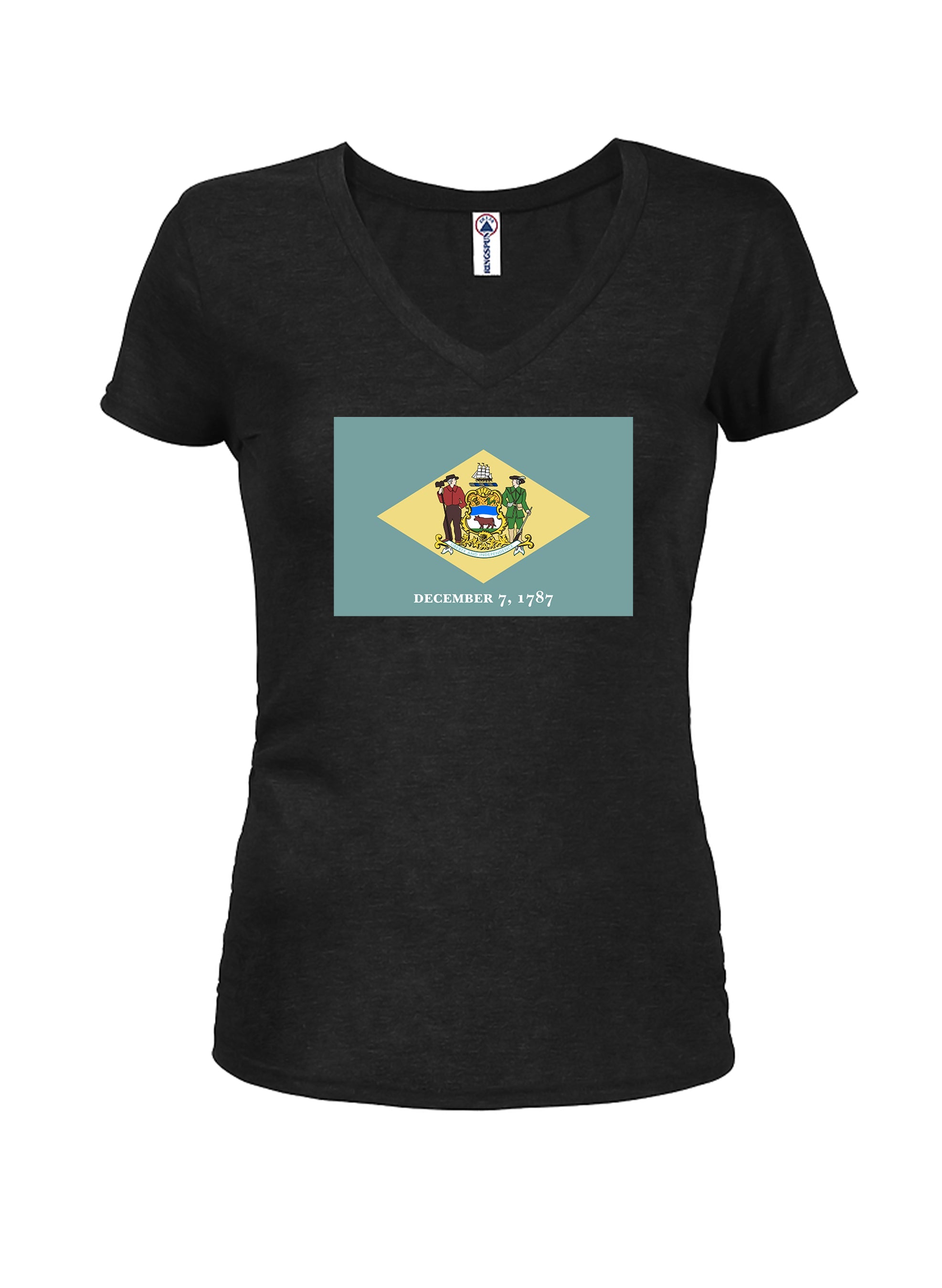 Delaware State Flag Juniors V Neck T-Shirt