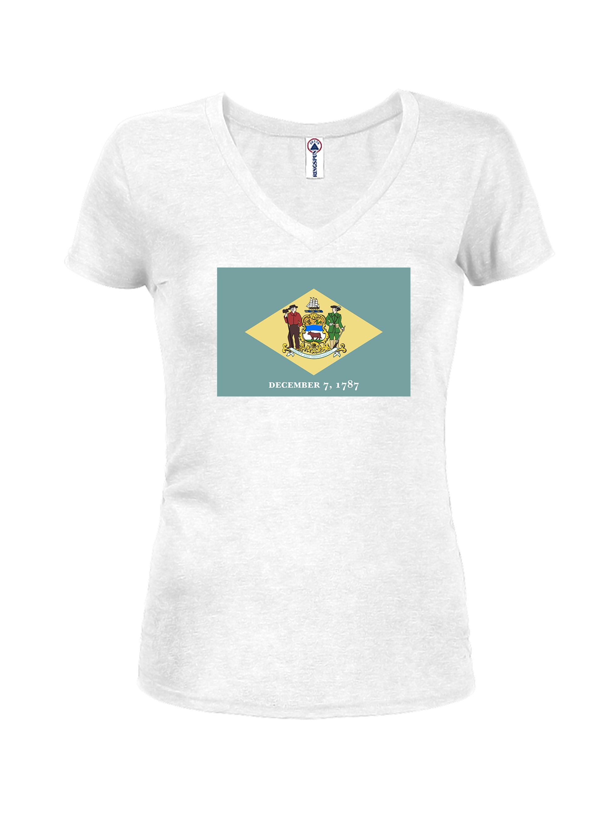 Delaware State Flag Juniors V Neck T-Shirt