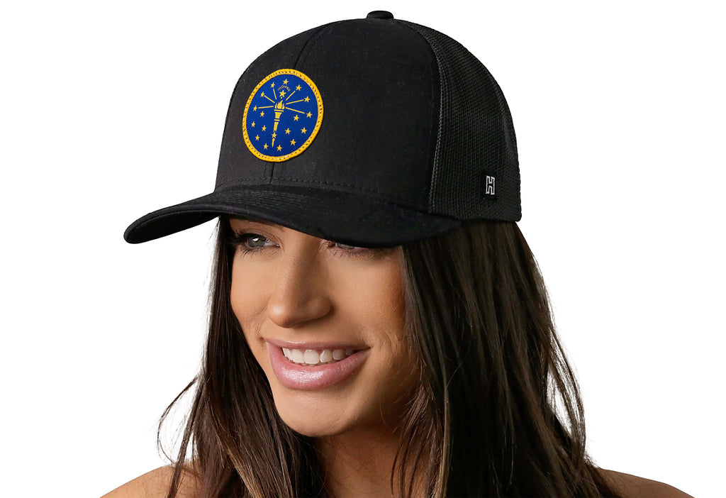 Indiana Flag Trucker Hat  |  Black Indiana Flag Snapback