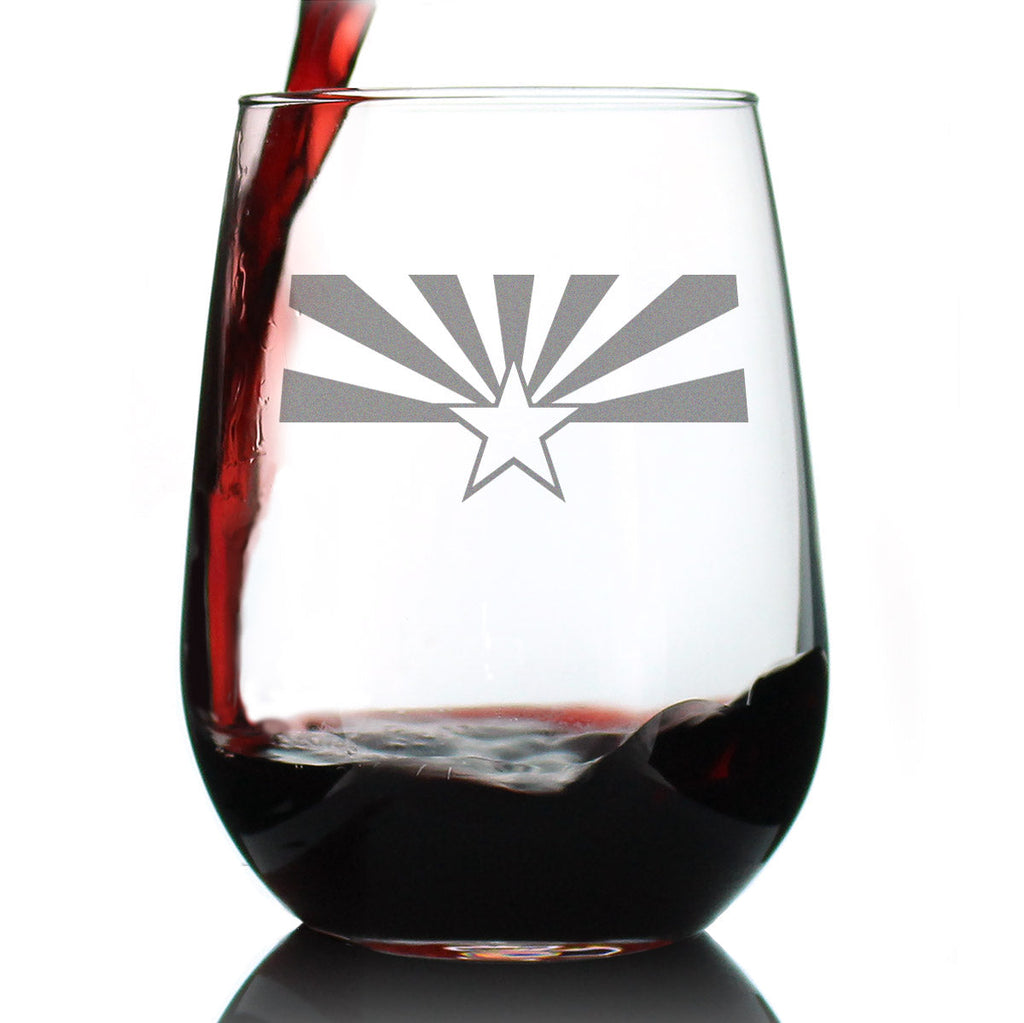 Arizona Flag Stemless Wine Glass - State Themed Drinking Decor and Gifts for Arizonan Women & Men - Large 17 Oz Glasses