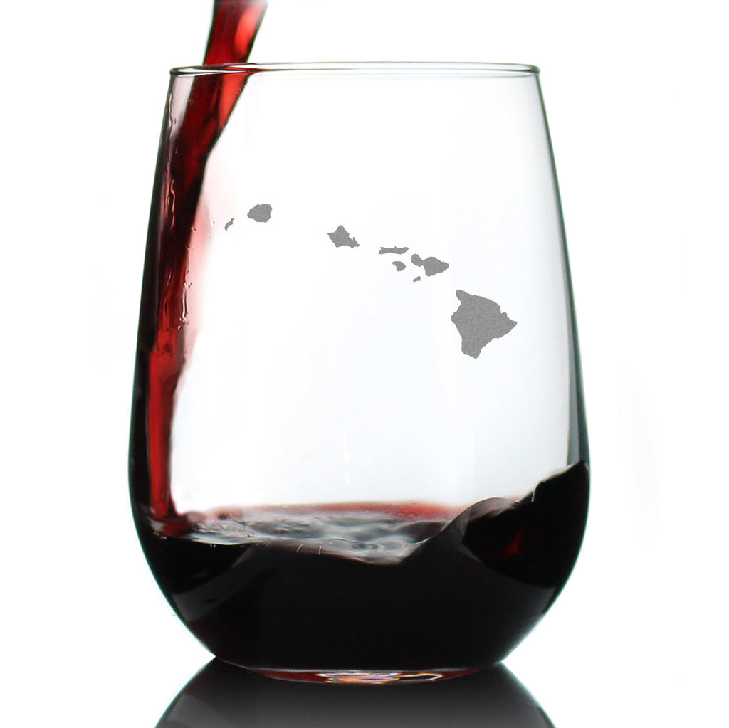Hawaii State Outline Stemless Wine Glass - State Themed Drinking Decor and Gifts for Hawaiian Women & Men - Large 17 Oz Glasses