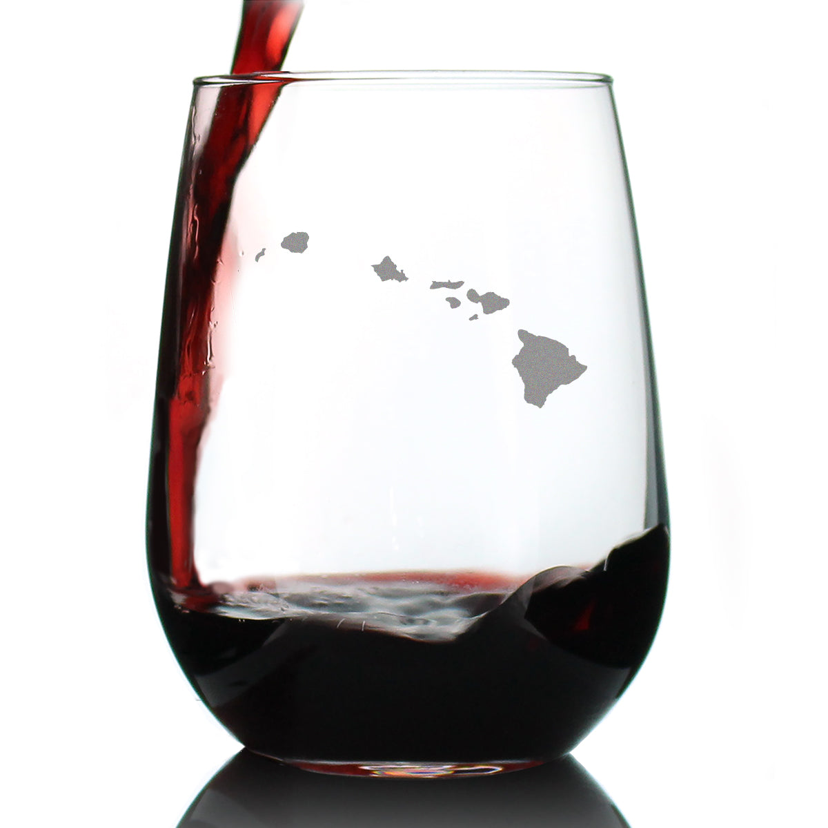 Hawaii State Outline Stemless Wine Glass - State Themed Drinking Decor and Gifts for Hawaiian Women & Men - Large 17 Oz Glasses