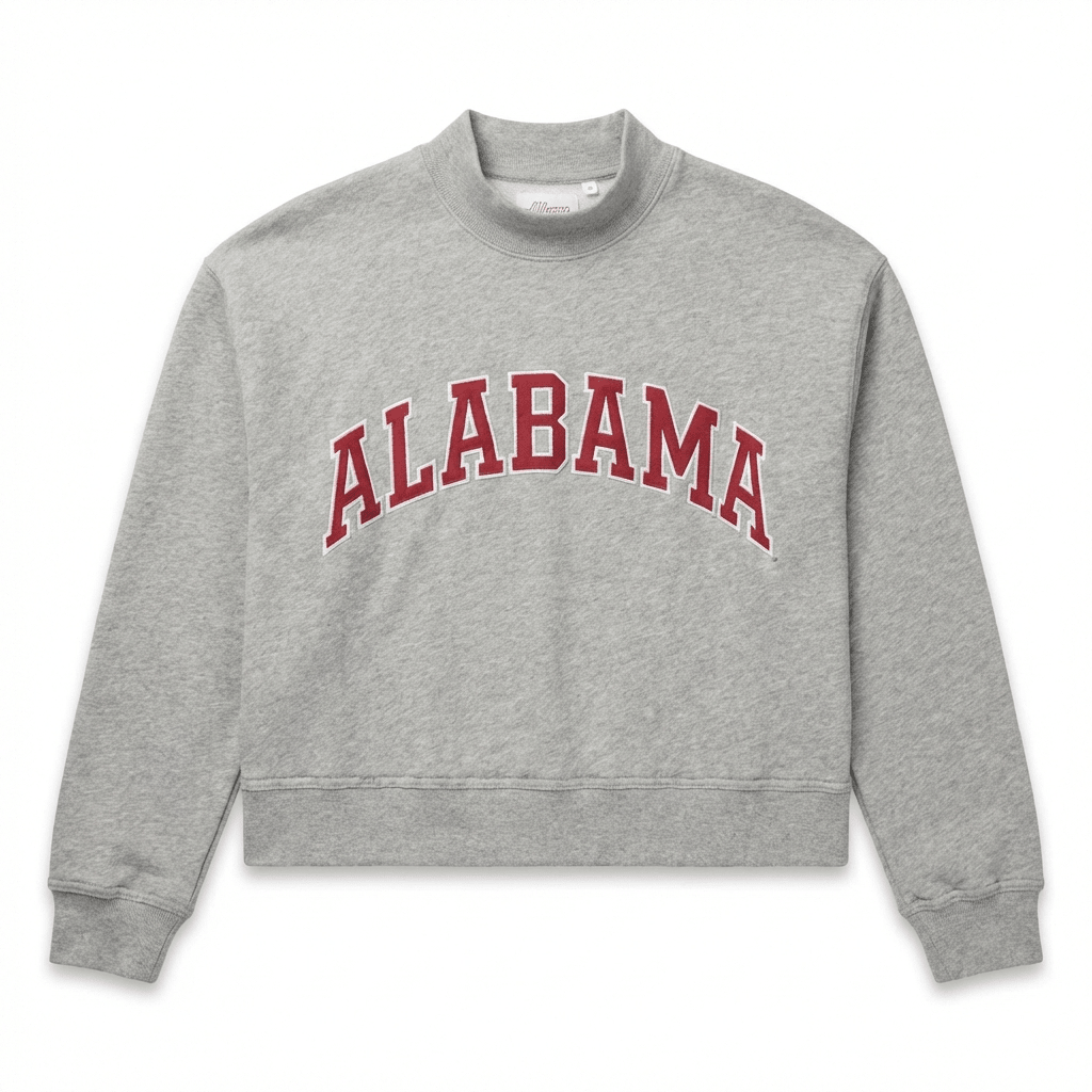 Alabama Varsity Mockneck Embroidered Crewneck Sweatshirt - Heather Grey